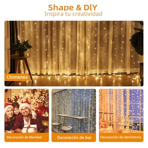 Detalle 2 de Jsdoin Cortina de Luces 3,6 x 3 m con 360 LEDs y control remoto – 8 modos para interiores y exteriores