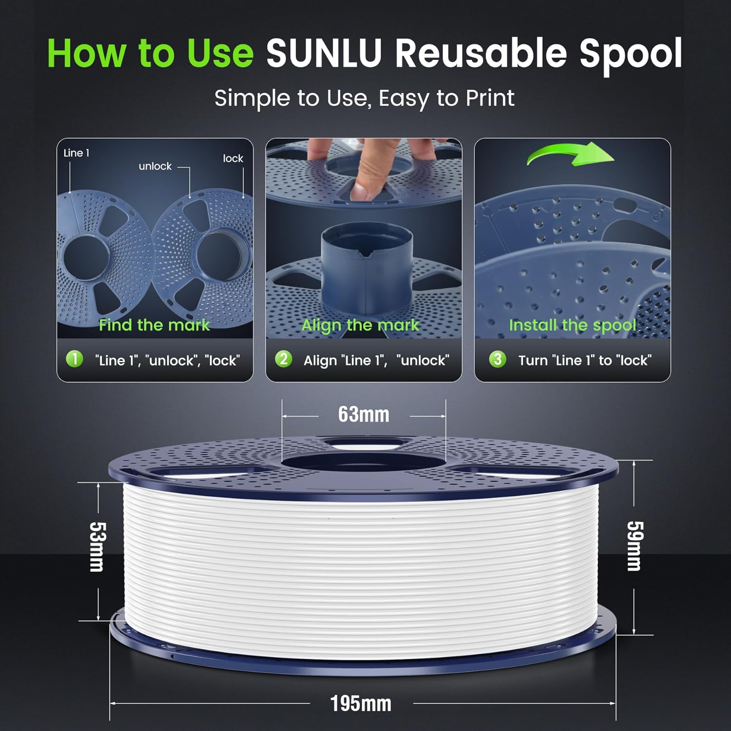 Thumbnail 6 de SUNLU PLA 3D Printer Filament (1.75mm), Black, 1kg Spool — +/- 0.02mm dimensional accuracy