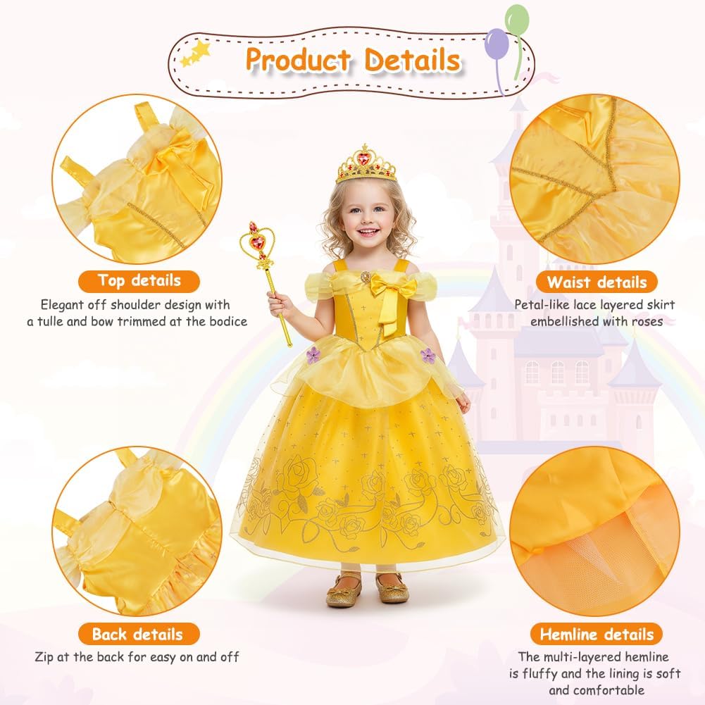 Thumbnail 1 de BSBUY Belle Kinderkostüm-Set (3/7-teilig) mit Kleid, Krone, Zauberstab & Schmuck