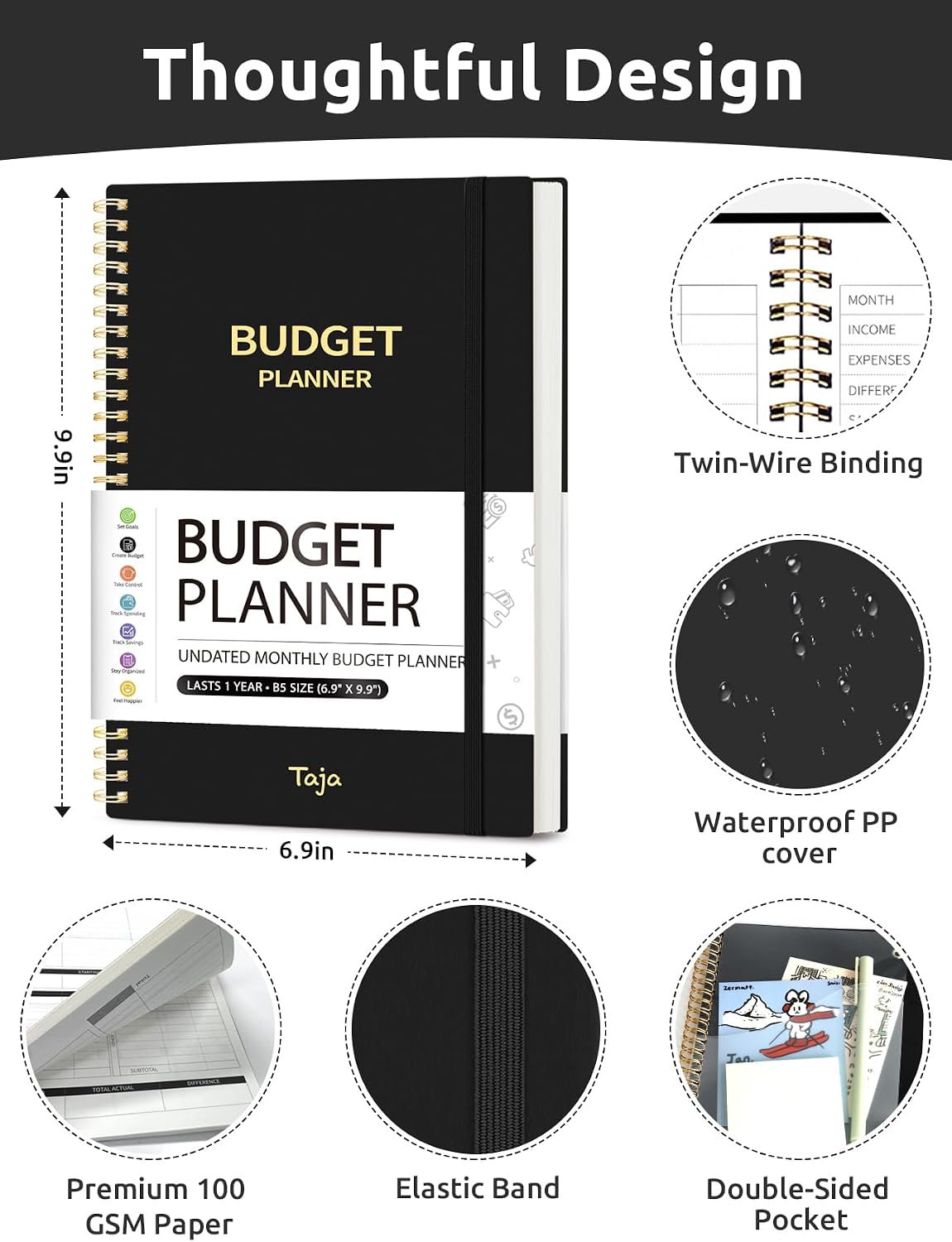 Thumbnail 6 de Taja Budget Planner, Undated 150-Page Expense Tracker, 6.9" x 9.9