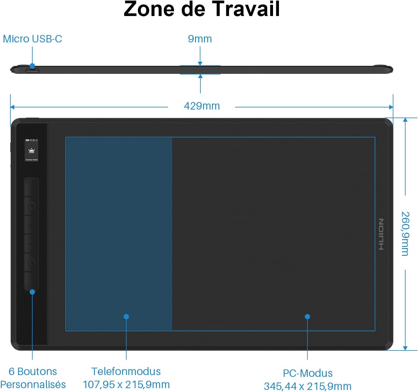 Detalle de HUION G930L tablette graphique 13,6