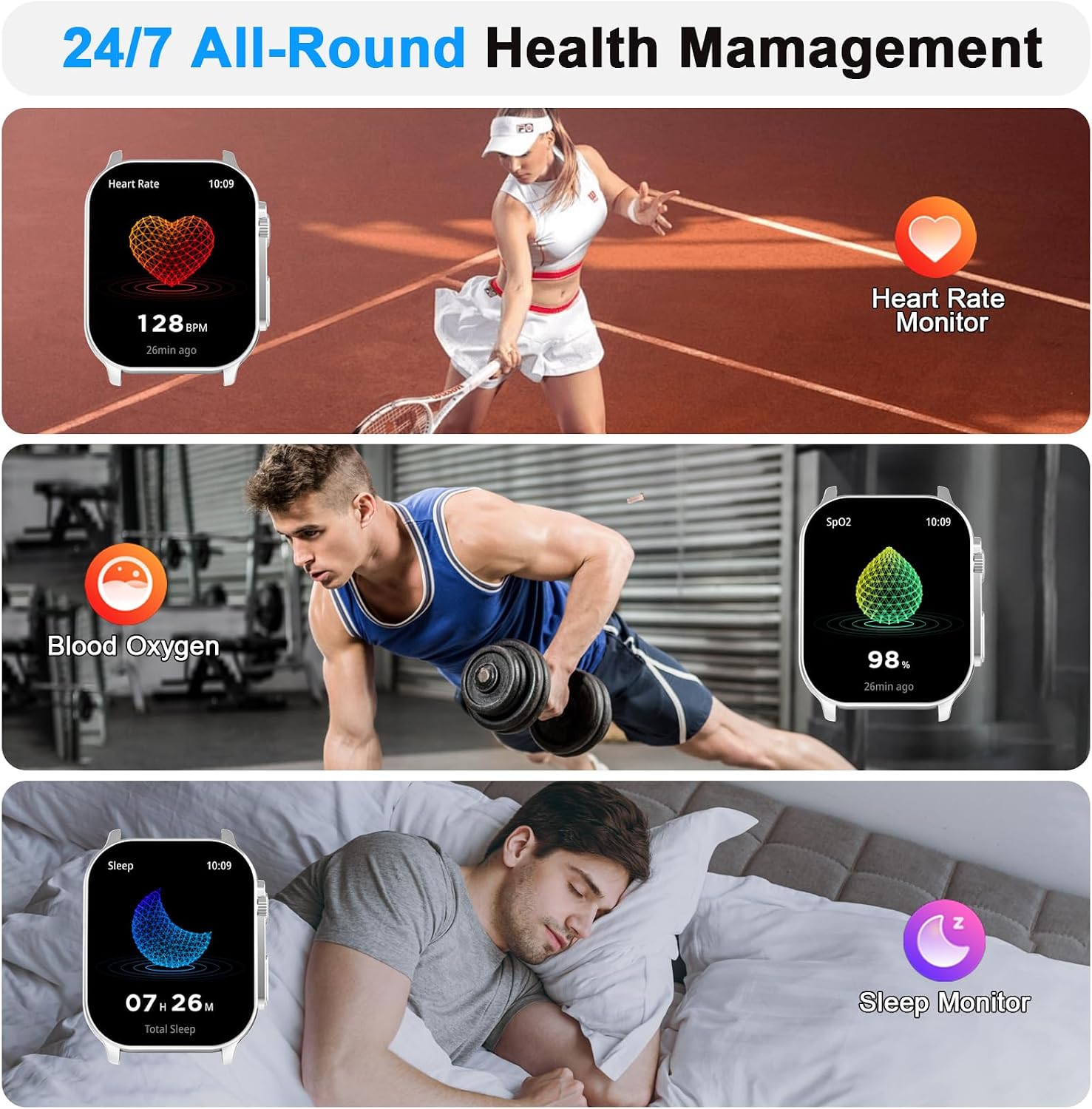 Detalle de Smart Watch for Men and Women with 2.01" AMOLED Curved Screen – IP68 Fitness Tracker