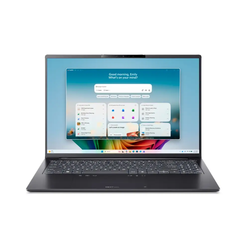 Detalle de Acer Swift Go 16 AI OLED SFG16-I71: portátil ultrafino con pantalla OLED de 16" y rendimiento Ultra 5