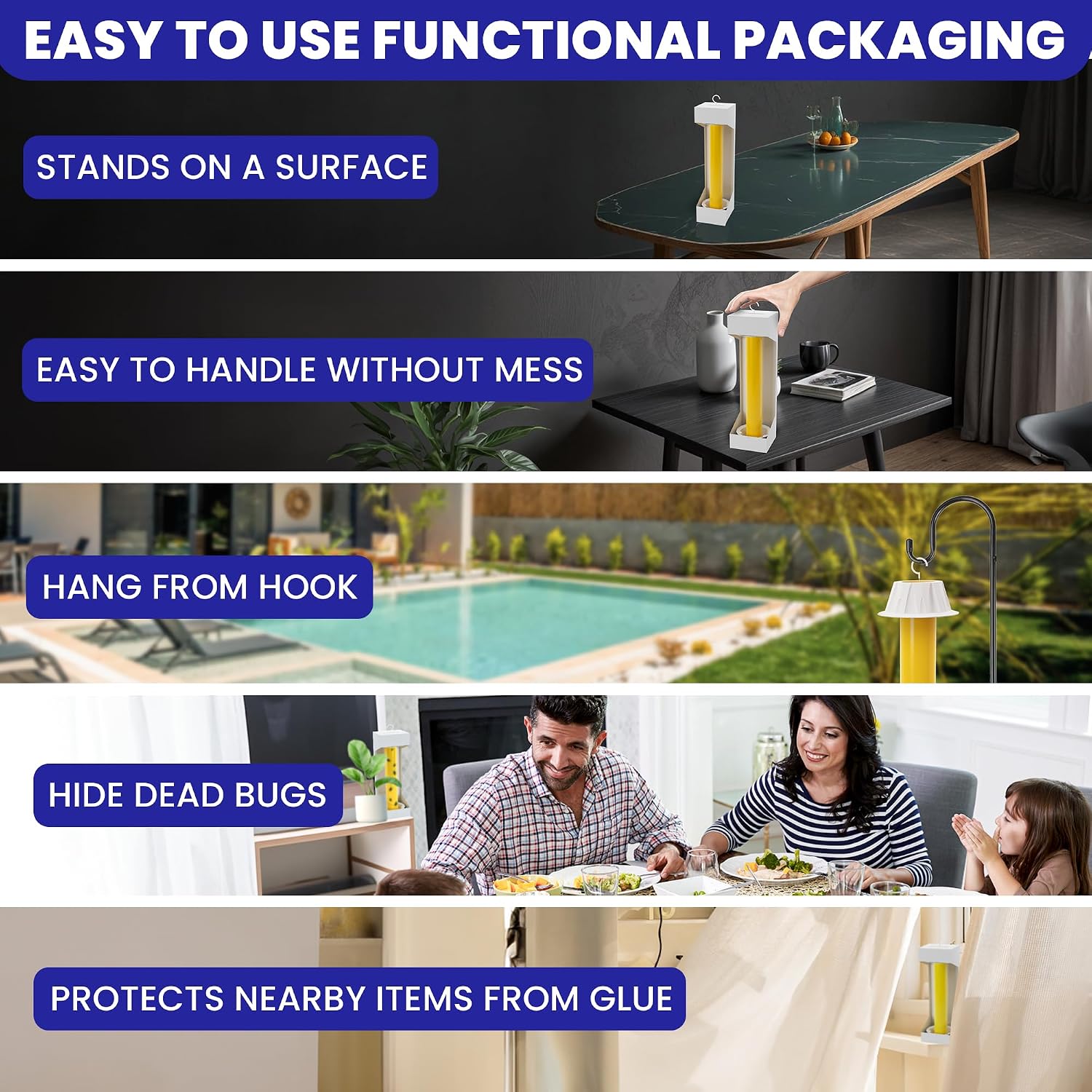Detalle de Fly Stick Sticky Fly Traps (4 Pack) – Non-Toxic Indoor/Outdoor Glue Paper Strips