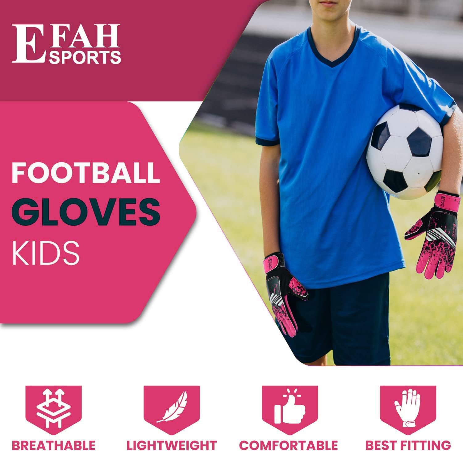 Thumbnail 3 de EFAH SPORTS Kids Soccer Goalkeeper Gloves with Strong Grips and Hook-and-Loop Wrist Support