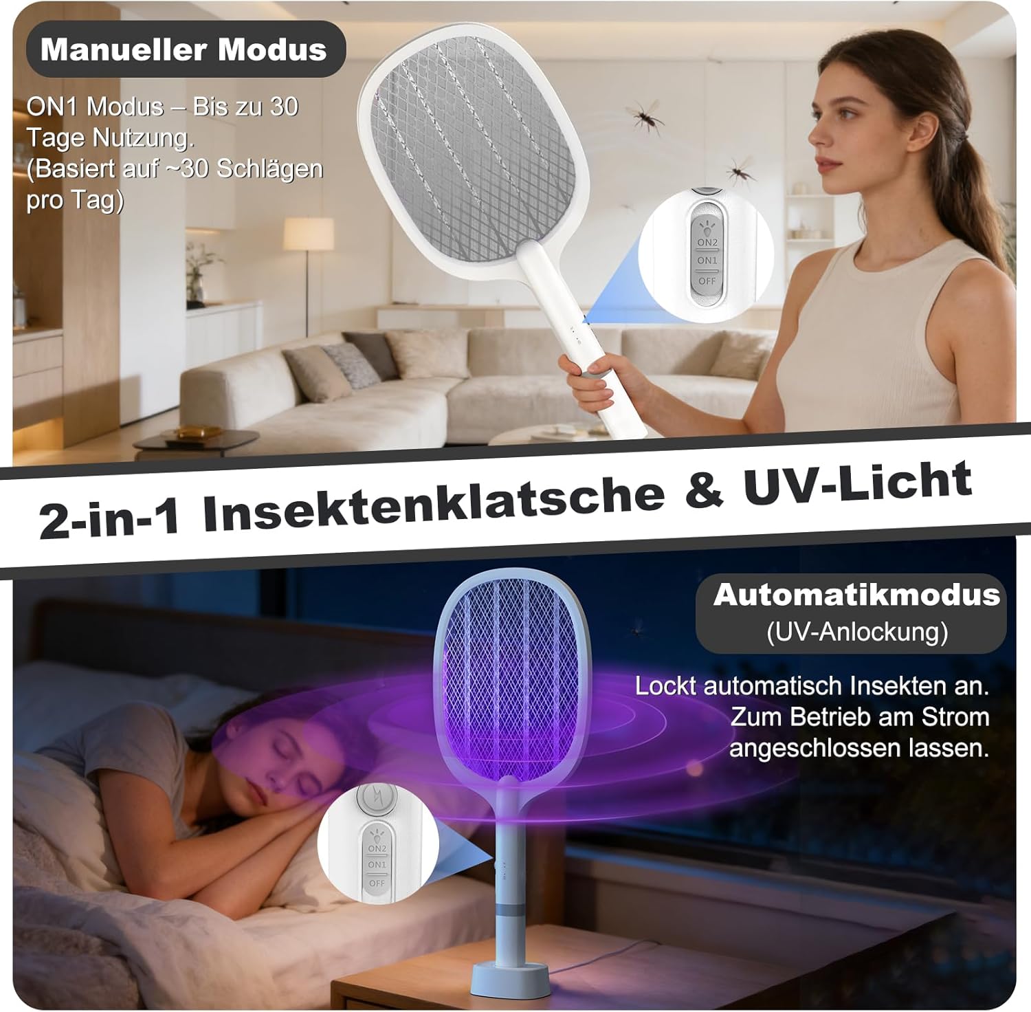 Thumbnail 3 de TEINNGO Raquette électrique anti-insectes 5000V rechargeable USB-C (2000 mAh) avec base