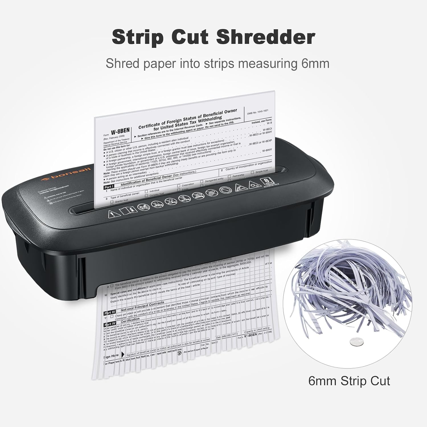 Detalle de bonsaii S120-C 8-Sheet Strip-Cut Paper Shredder with 3.4-Gallon Bin