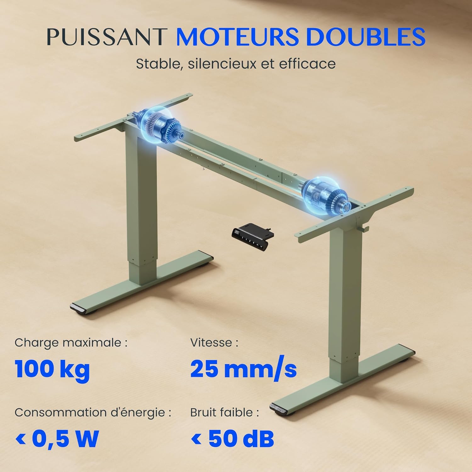 Thumbnail 3 de FLEXISPOT Bureau assis-debout à 2 moteurs (charge 100 kg) avec panneau à mémoires, vert