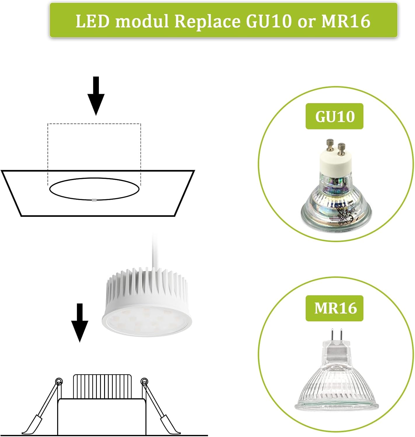 Detalle de KYOTECH 6er Set LED Modul Warmweiß 3000K, 50 mm, 5 W, 230 V (Ultra flach, für GU10 & MR16) – 400 lm, 120°