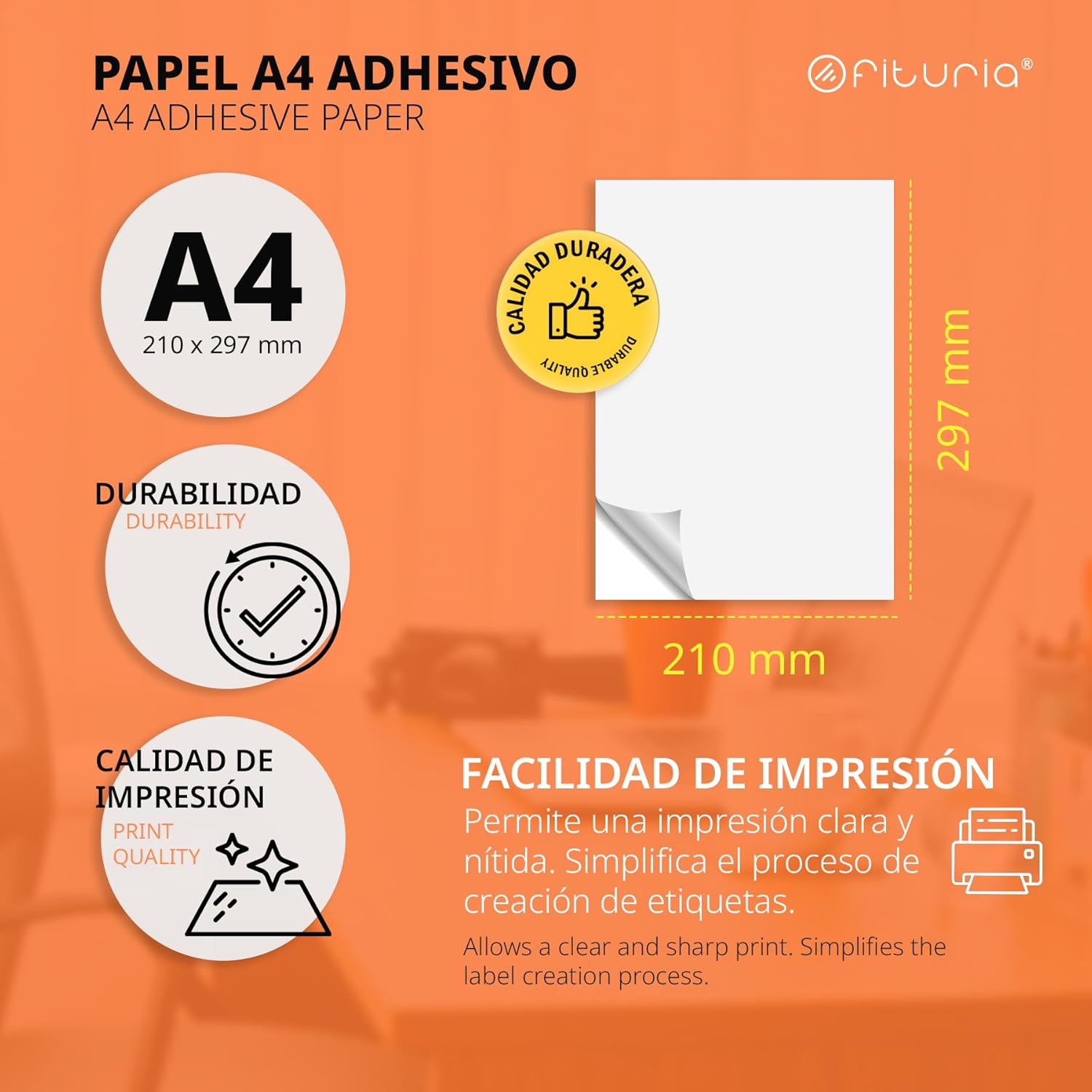 Detalle de Fogli A4 di Etichette Adesive Bianche di Ofituria – 25 fogli, etichette stampabili per progetti fai-da-te