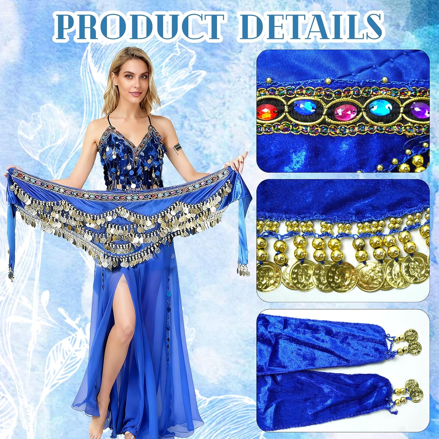 Thumbnail 3 de Baisdan Women’s Belly Dance Hip Scarf (Velvet Coins & Rhinestone Wrap)
