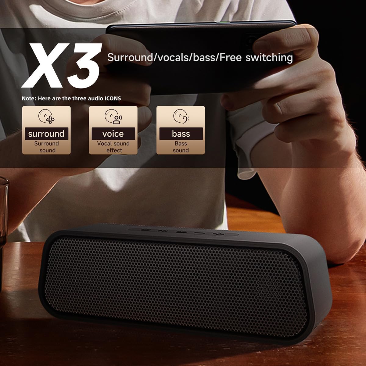 Detalle de Hanstore Portable Wireless Speaker with Bluetooth 5.4 — 10W, 3D Stereo HiFi Bass, 1500mAh, 8–10H Playtime
