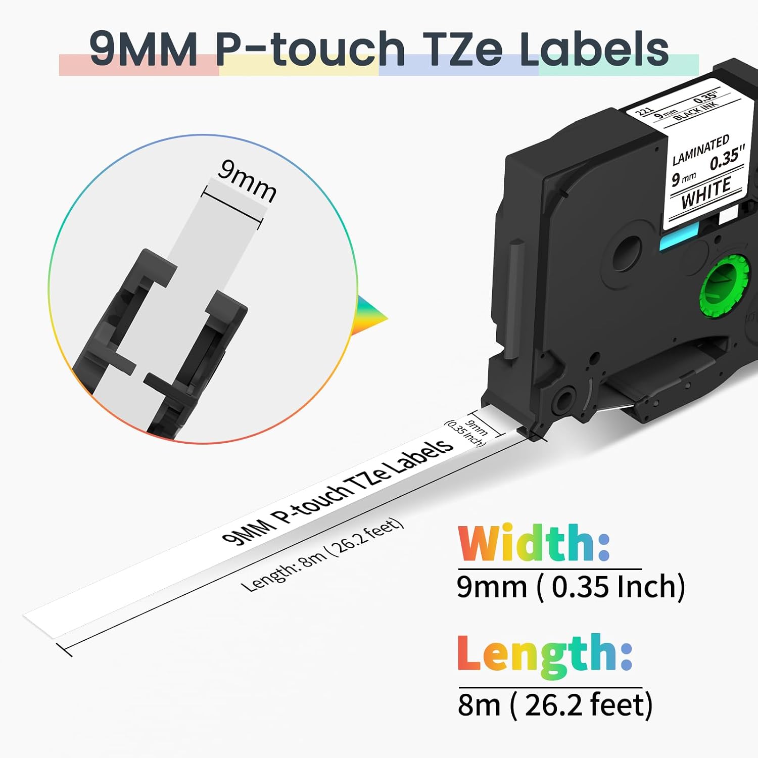 Detalle de Markurlife kompatible 9-mm TZ-Schriftbänder für Brother P-Touch (TZe-121/TZe-221/TZe-421/TZe-521/TZe-621/TZe-721) – für PT-H100/PT-H105/PT-E100/PT-D200/PT-D210