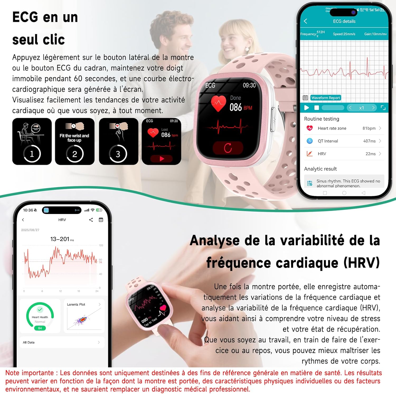 Thumbnail 1 de YYKY Montre Connectée Femme ECG+HRV/IMC — Santé au poignet, 1,72'' et appels Bluetooth