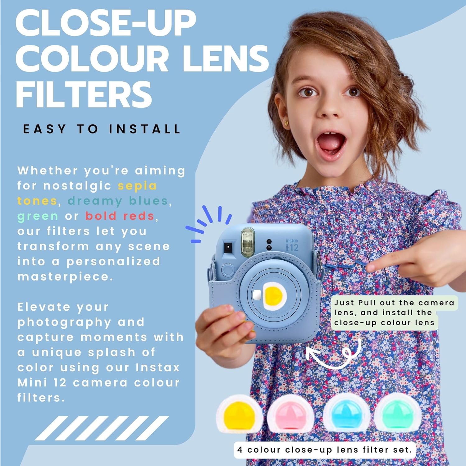 Thumbnail 4 de Clikoze Instant Camera Accessories Bundle for Fujifilm Instax Mini 12 (Pastel Blue)