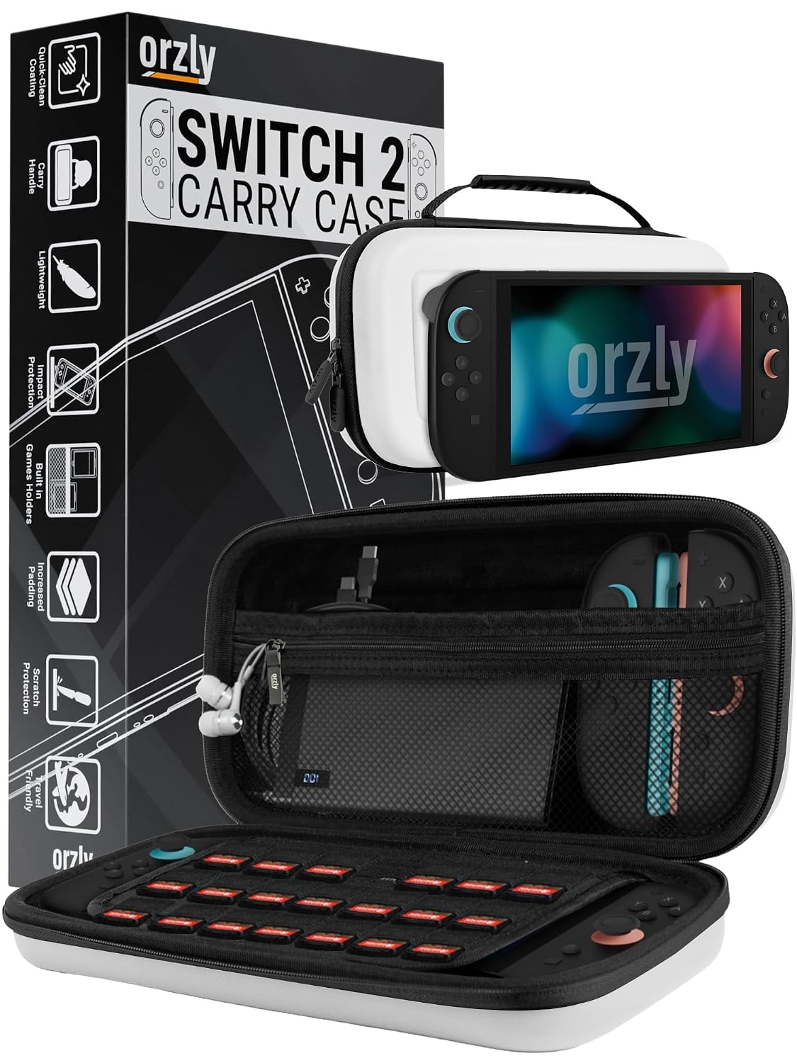 Detalle 2 de Orzly Tragetasche für Nintendo Switch OLED – harte Schutzhülle in Grün für Konsole, Joy-Controller & Zubehör