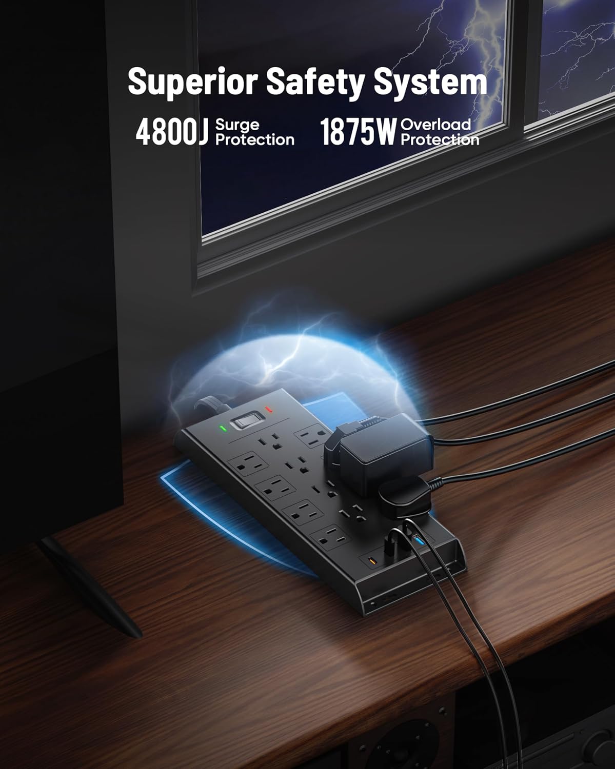 Detalle 2 de LeZone Surge Protector Power Strip 4800J, 12-Outlet ๐