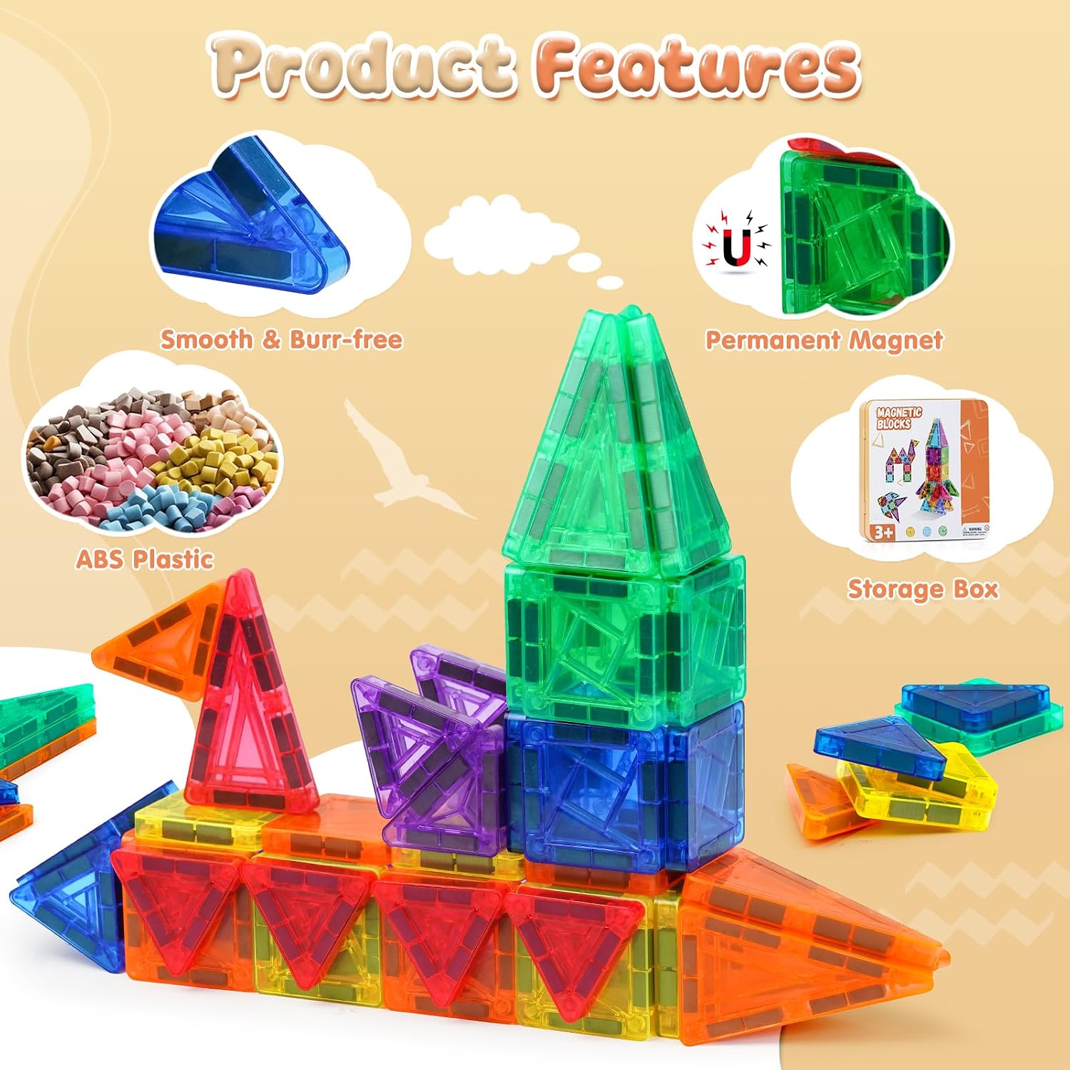 Thumbnail 2 de Akosuntoys 60-Piece Magnetic Tiles Travel Set