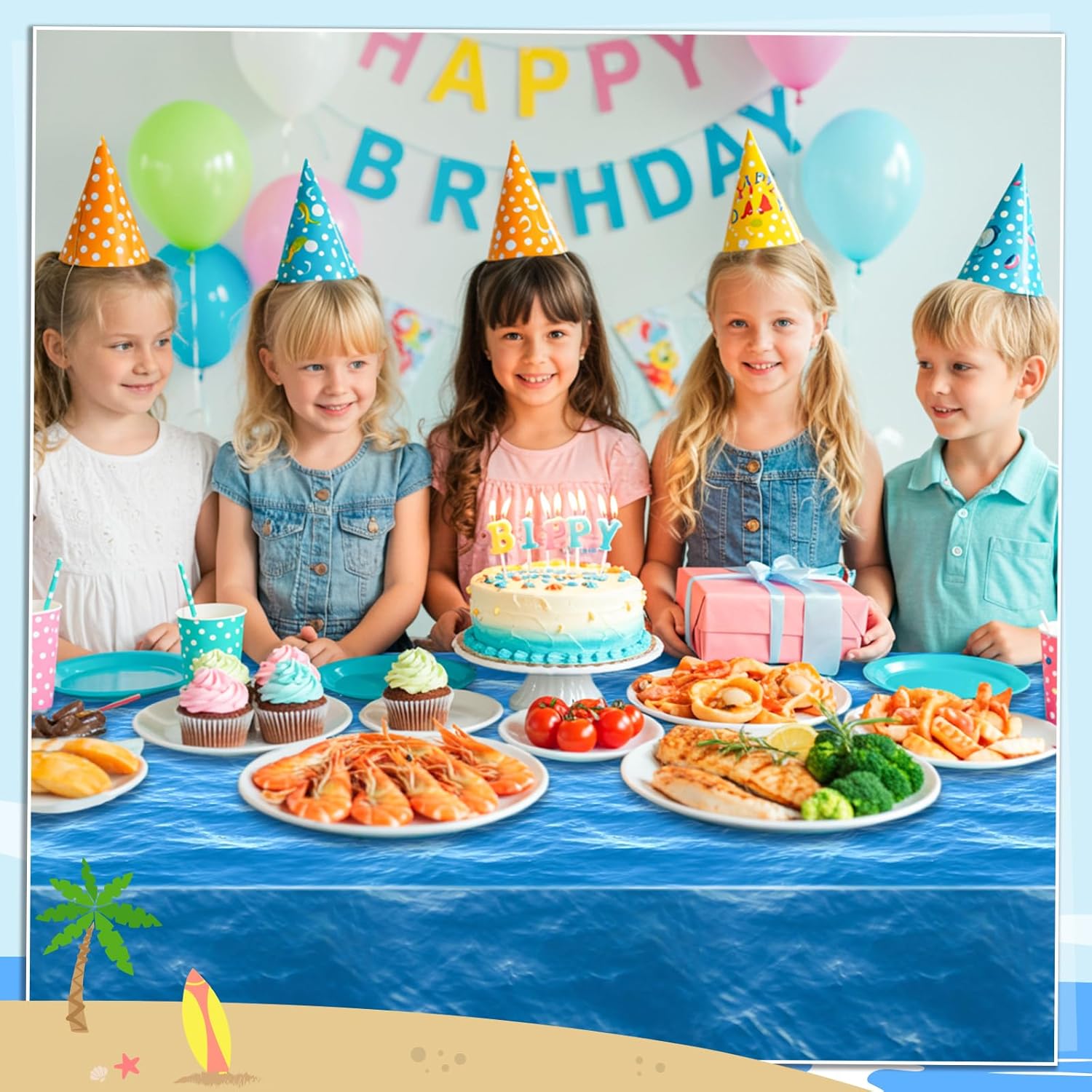 Thumbnail 3 de NatNarr 3-Pack Ocean Waves Disposable Plastic Tablecloths (54 x 108 in)