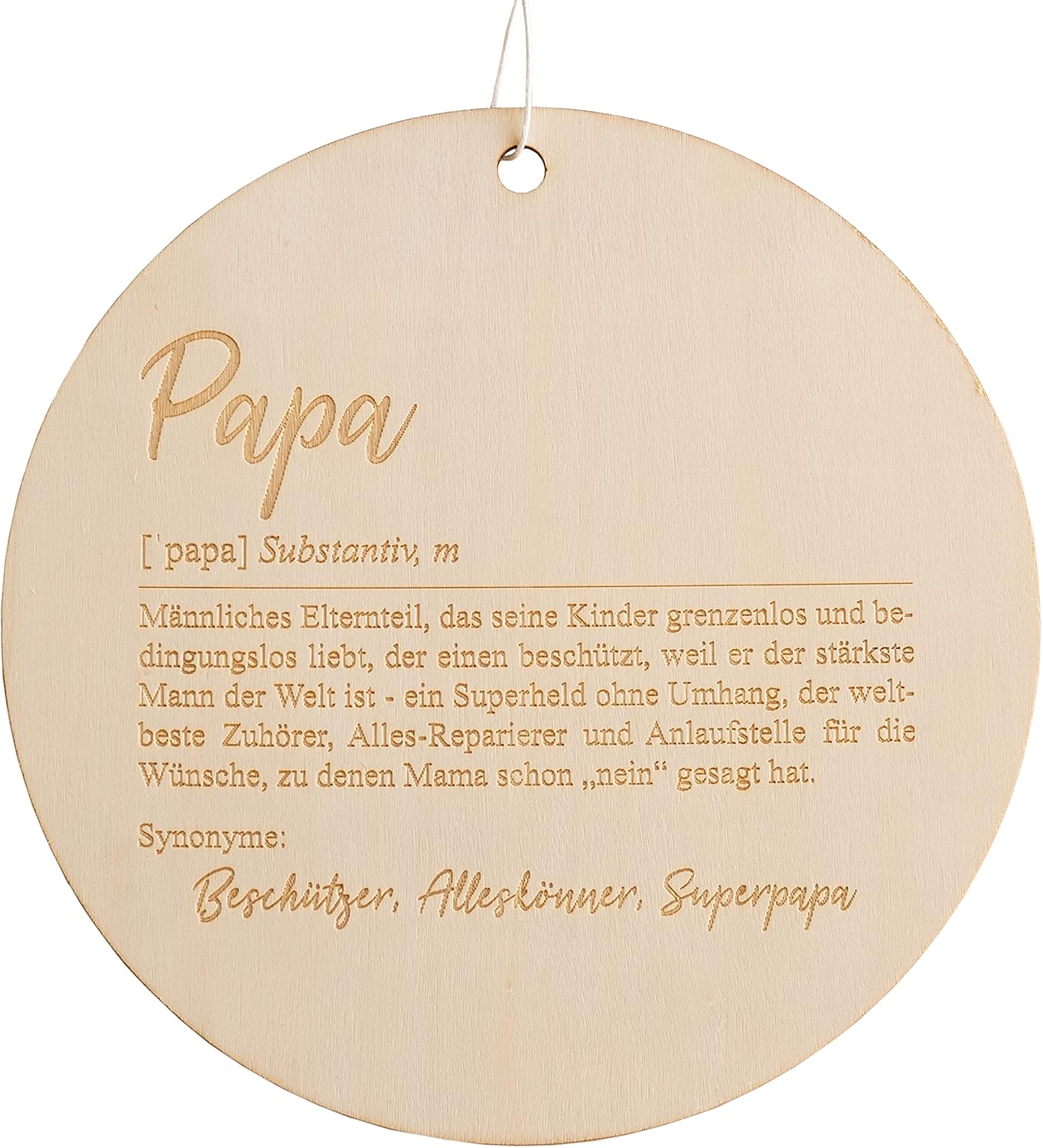 Papierdrachen Rundes Holzhängeschild mit Gravur Papa – 22x22x0,8 cm