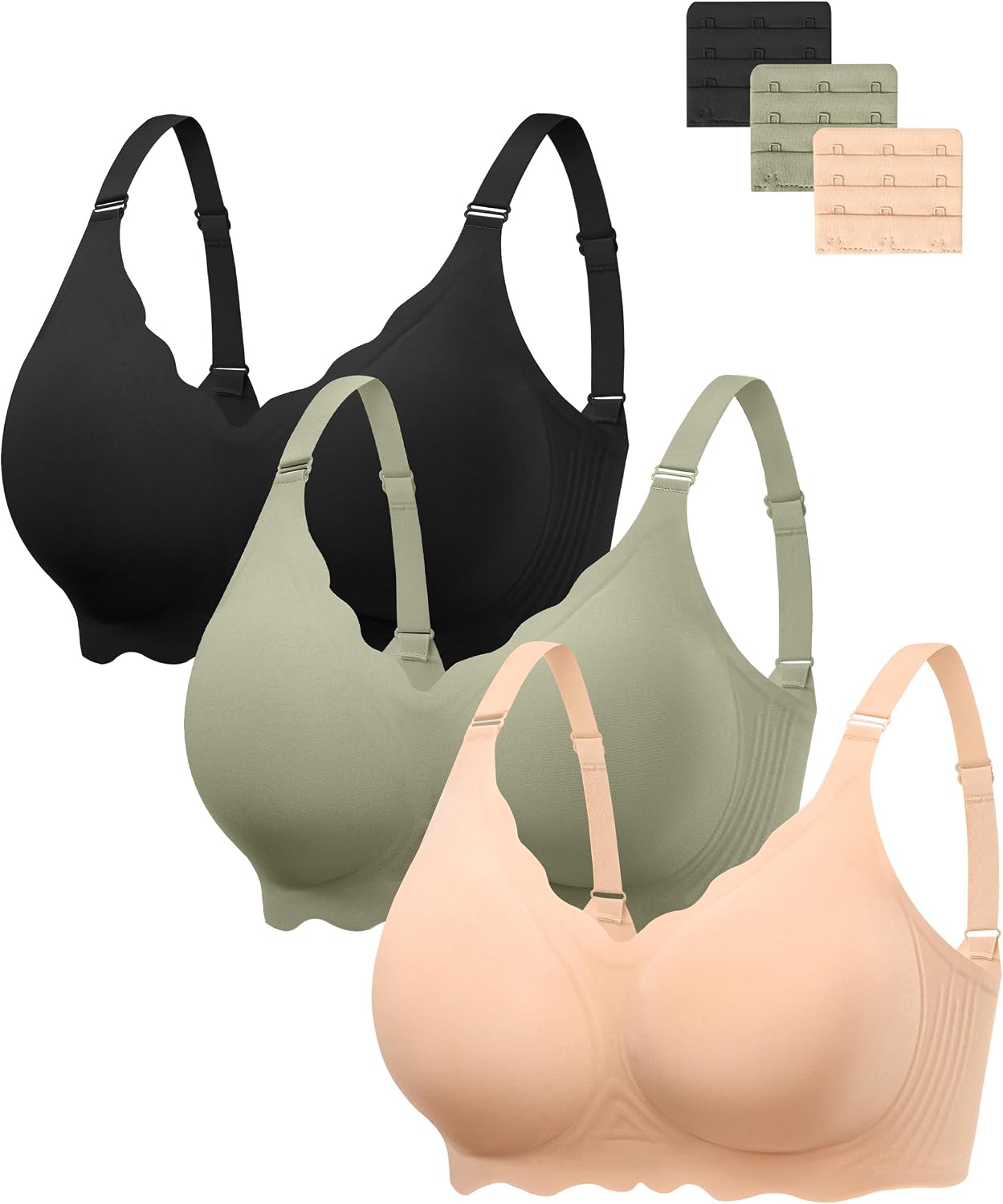Detalle de Angelhood Jelly Bras, 3-Pack Seamless Wireless T-Shirt Bras, Full Coverage