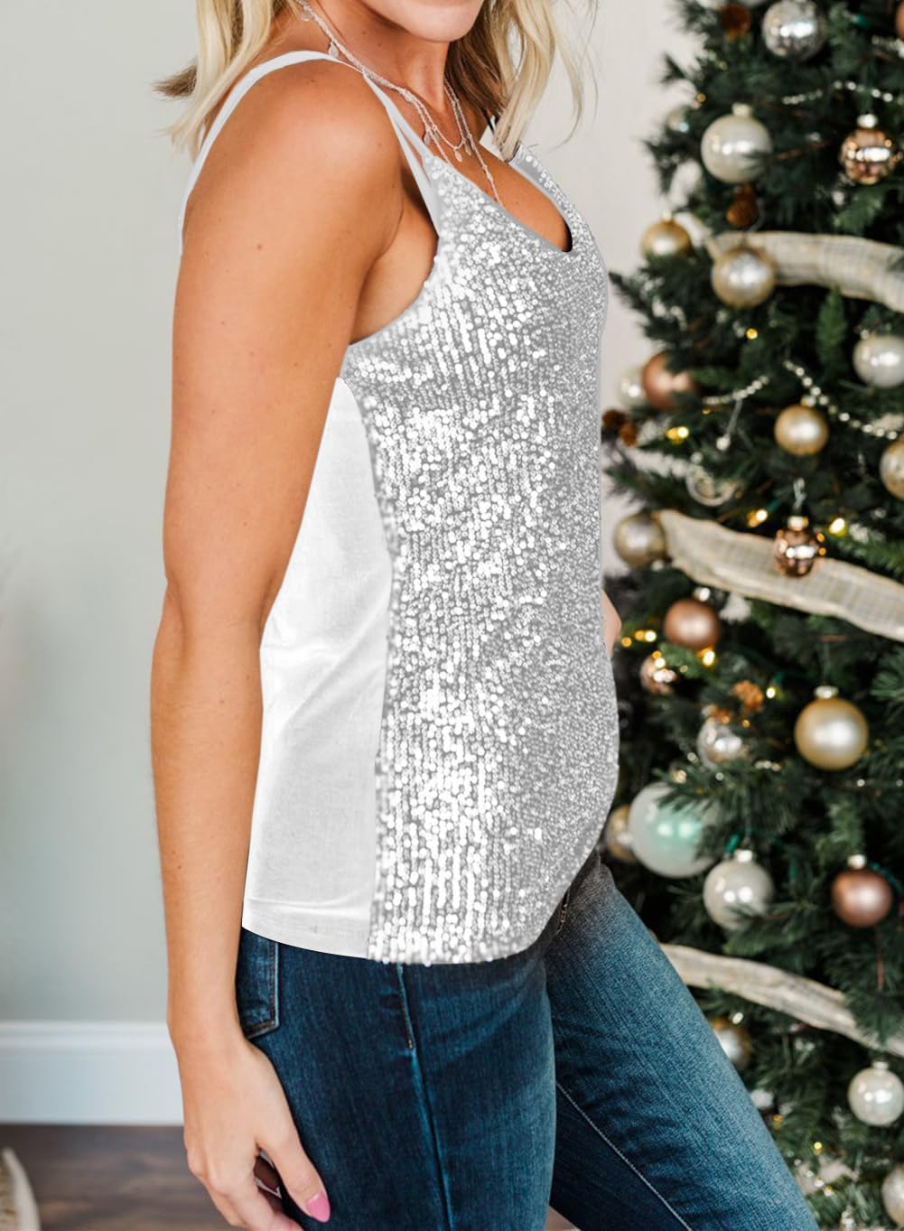 Detalle 2 de AirMood shimmer-pailletten top voor dames, mouwloos en feestelijk
