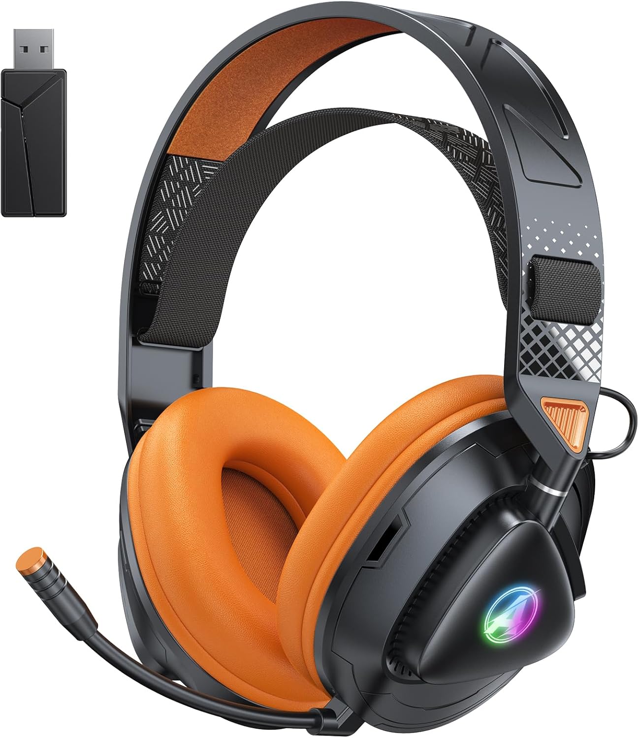 Detalle de Awinnasey PH3 Wireless Gaming Headset – 50 Hours Battery, 2.4GHz & Bluetooth, RGB (Light Orange)