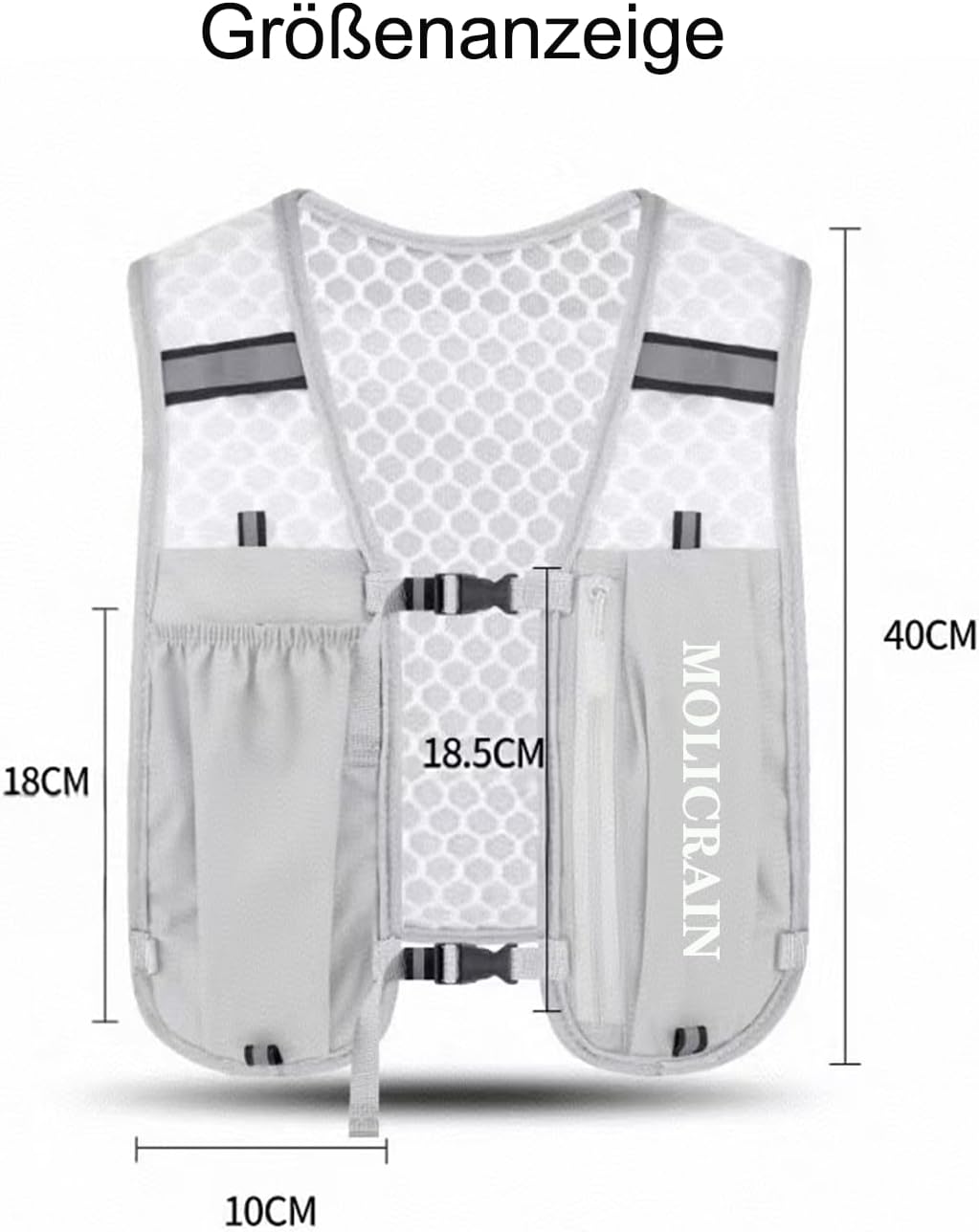 Detalle de MOLICRAIN Verstellbare Laufweste — Leichter 5-Liter-Trinkrucksack mit reflektierenden Streifen