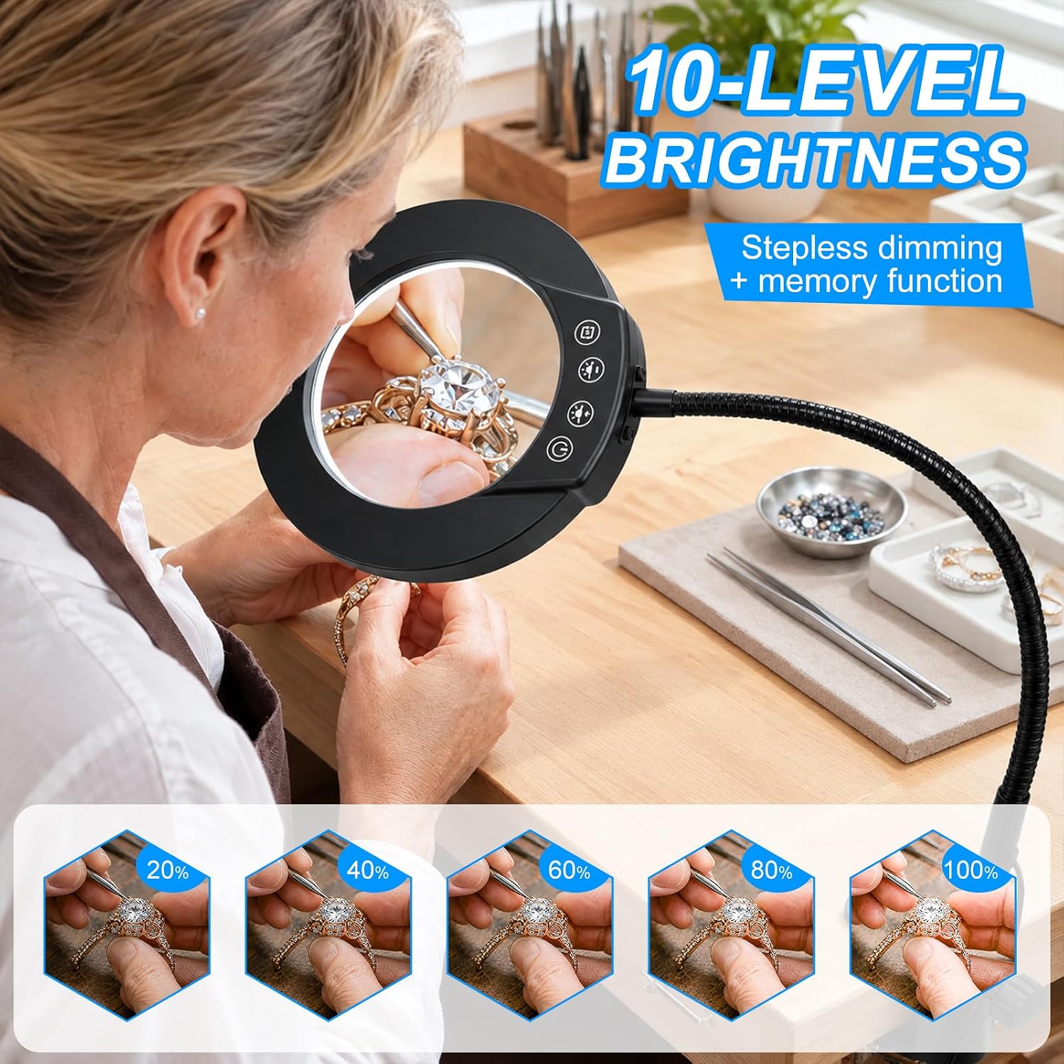 Detalle de Desk Magnifying Lamp with Clamp, 10X Magnification