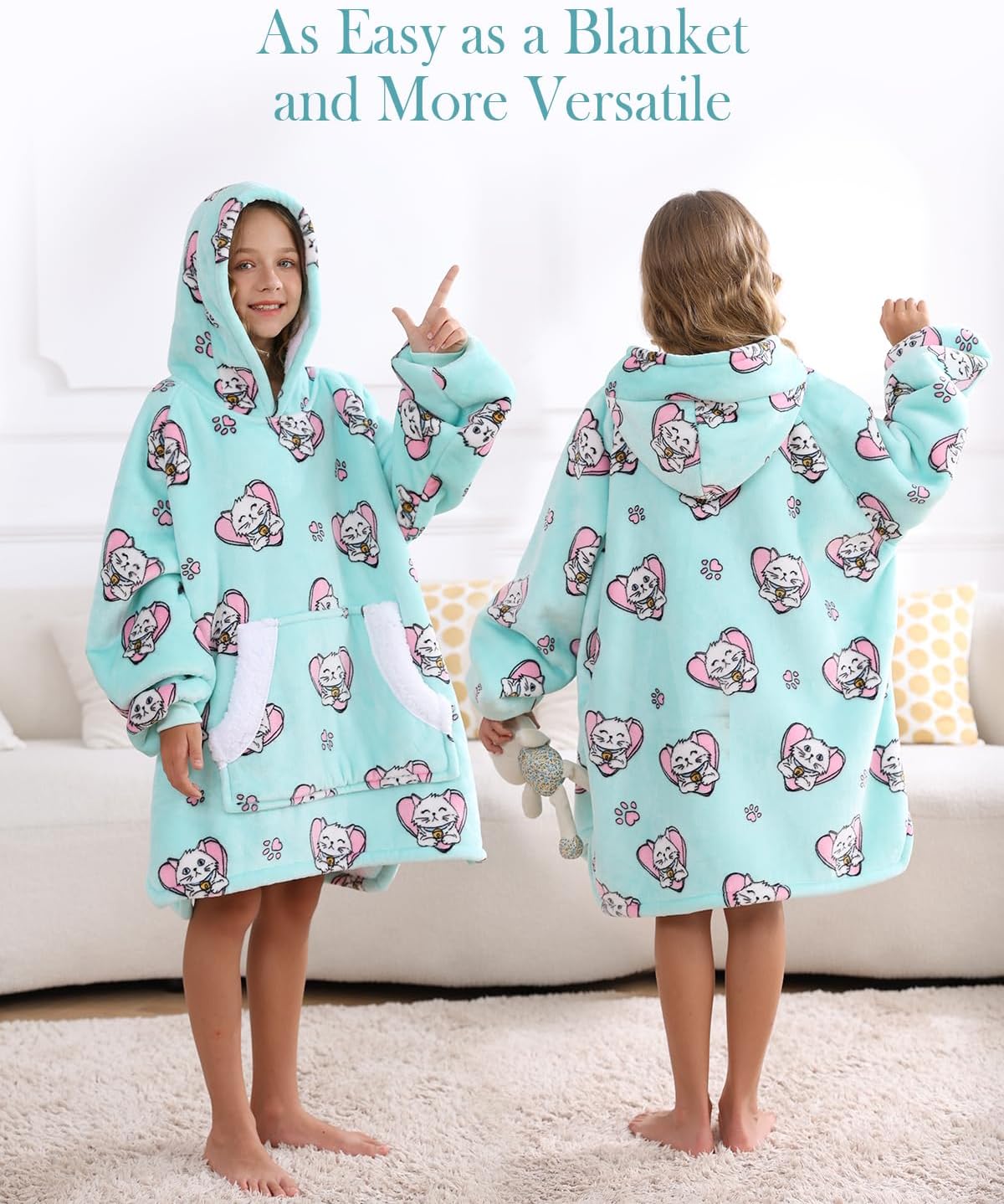 Detalle 2 de Topblan kids blanket Wearable Hoodie Blanket for Kids, Flannel & Sherpa