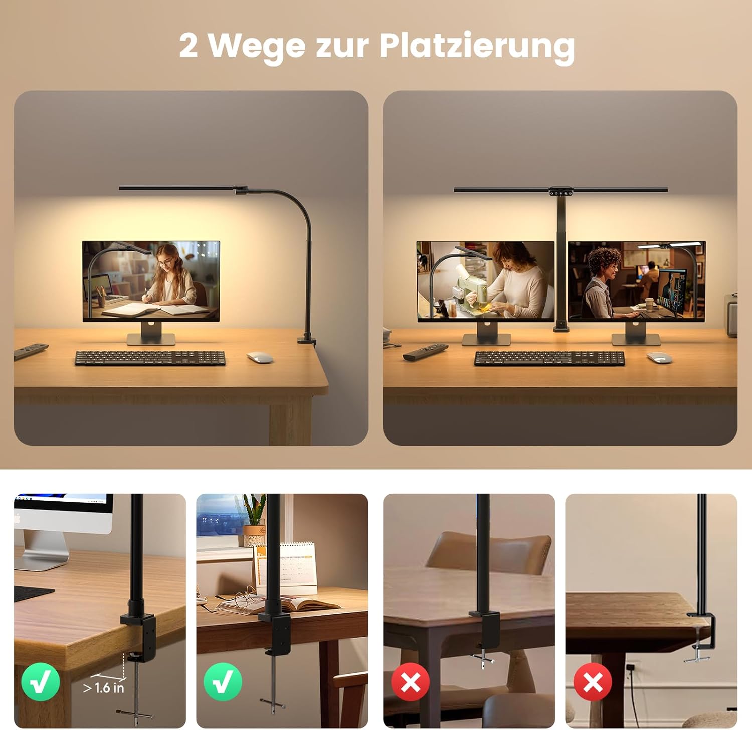 Thumbnail 6 de SIBRILLE Doppelkopf LED-Schreibtischlampe dimmbar (22W, 80 cm) mit Fernbedienung und 5 Farbtemperaturen