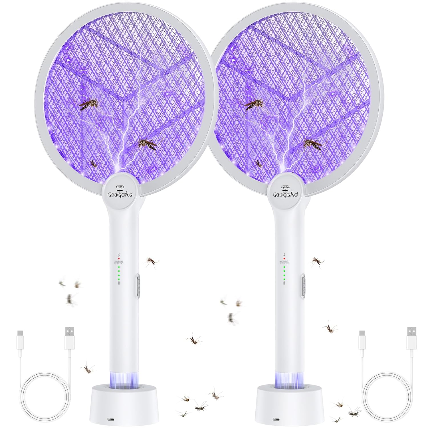Detalle de GooQand Electric Fly Swatter 4000V Power — USB-C Rechargeable, 2-Mode Bug Zapper with 3-Layer Mesh