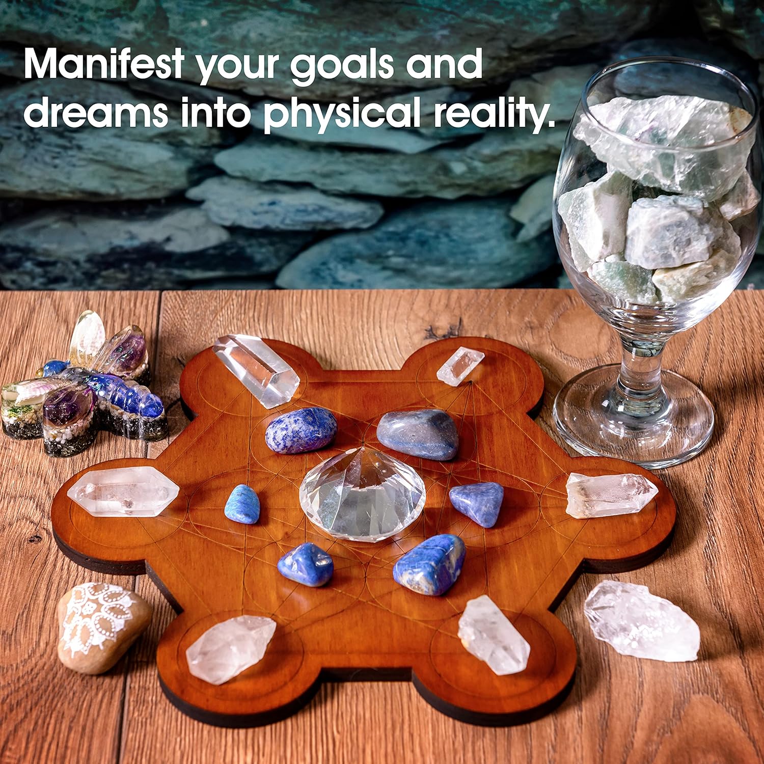 Thumbnail 3 de Curawood Crystal Grid Board – Metatron’s Cube sacred geometry wooden plate (10 inch)