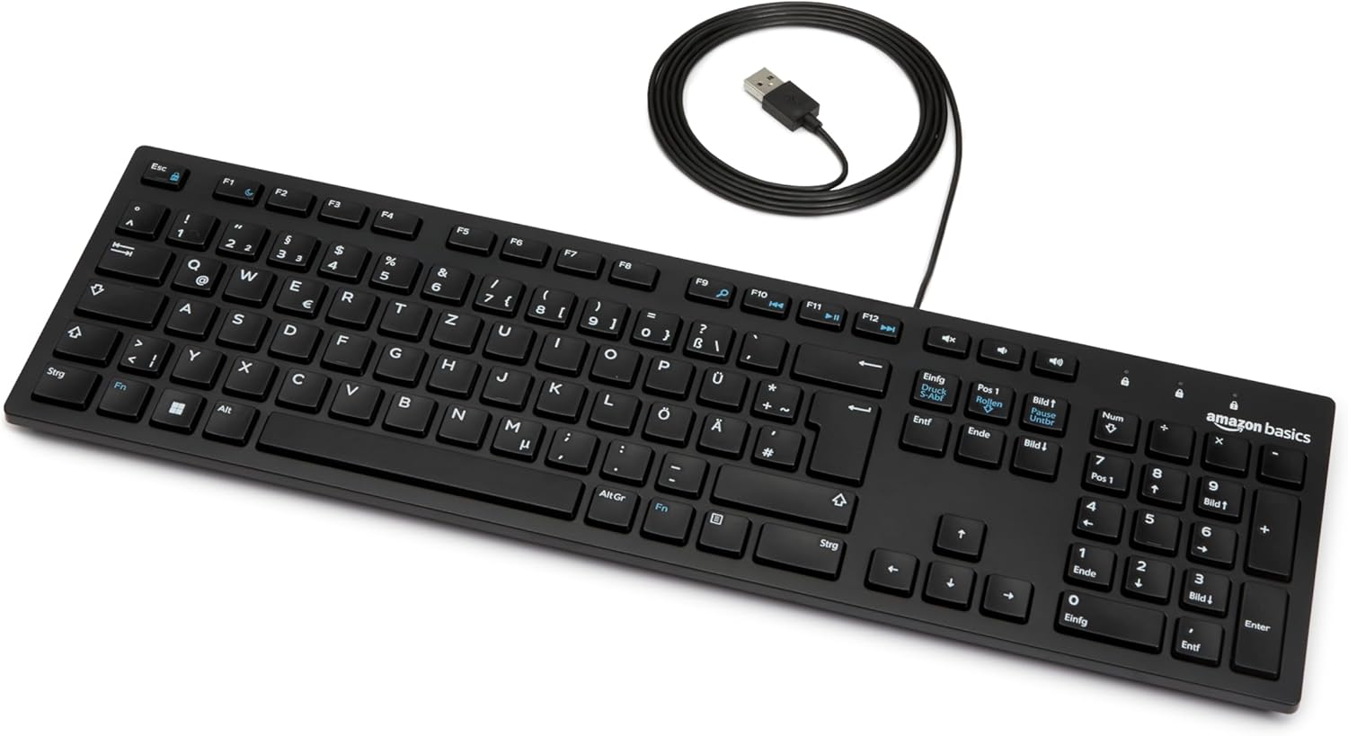 Detalle de Amazon Basics Tastatur mit DE-Layout – flaches USB-Tastatur-Design