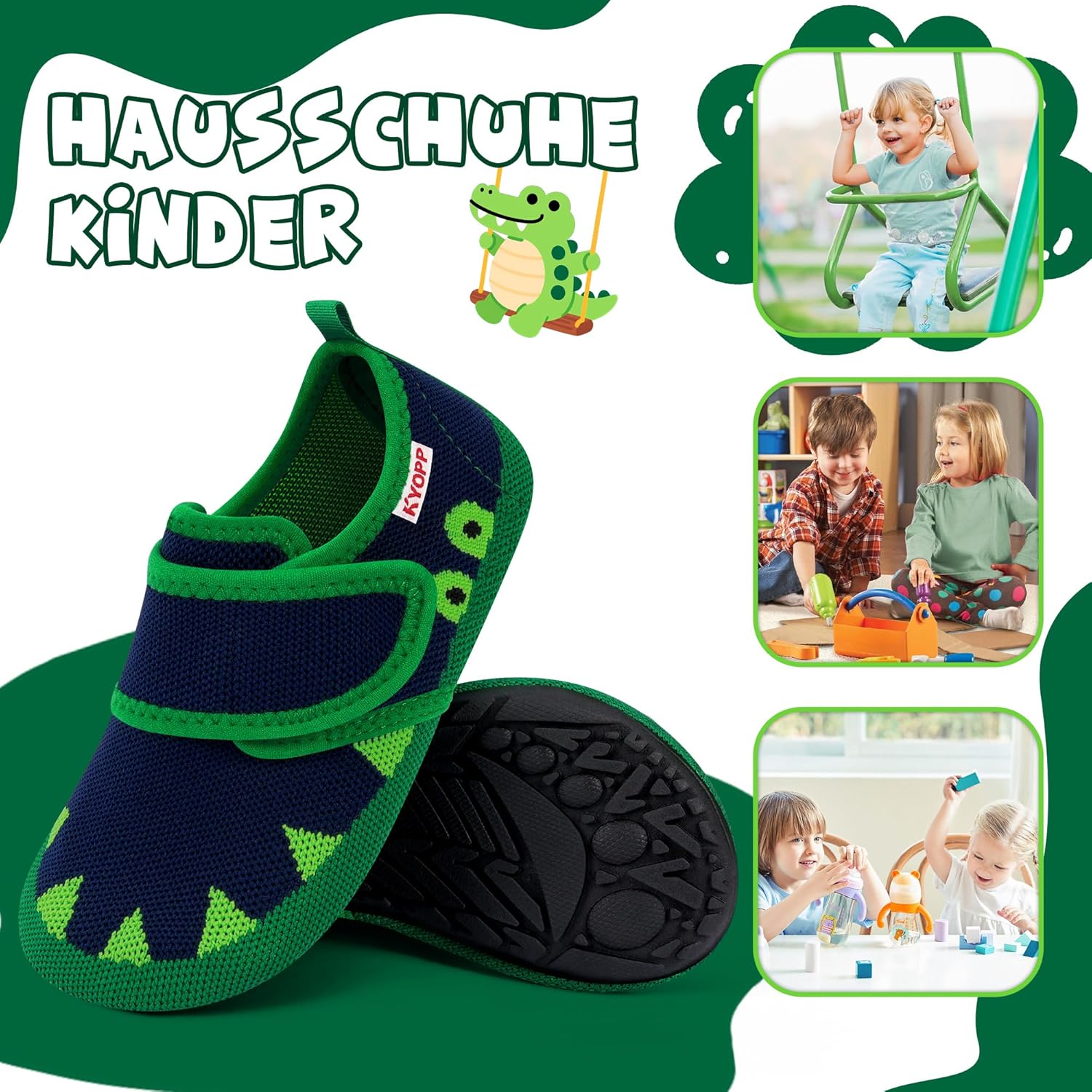Detalle de Kyopp Hausschuhe Kinder Barfussschuhe mit Klettverschluss – atmungsaktiv, rutschfest und einfach anzuziehen