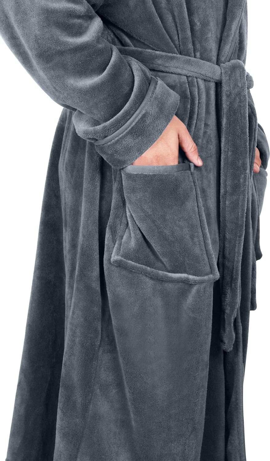 Detalle de NY Threads EU0616 Men's Hooded Coral Fleece Bathrobe with Belt and Pockets