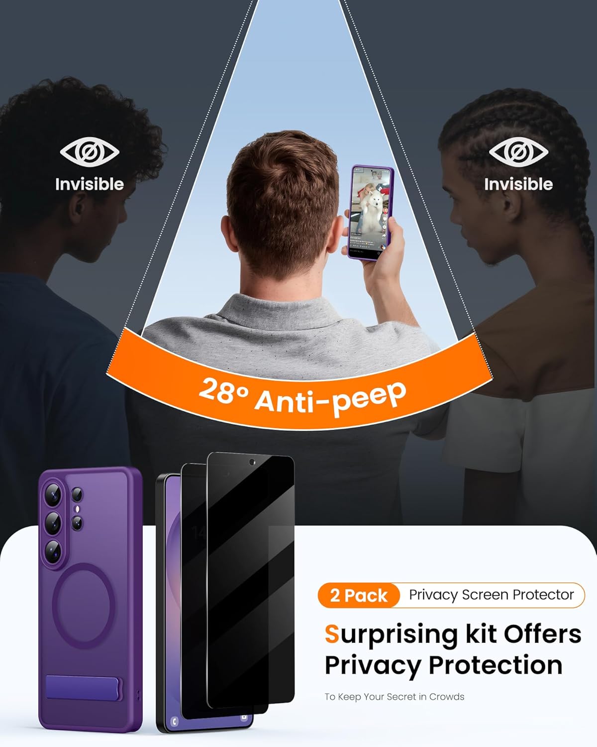 Thumbnail 2 de BXYJY Samsung Galaxy S26 Ultra Case with MagSafe, Built-in Kickstand, and Dual Privacy Screen Protectors (Dark Purple)