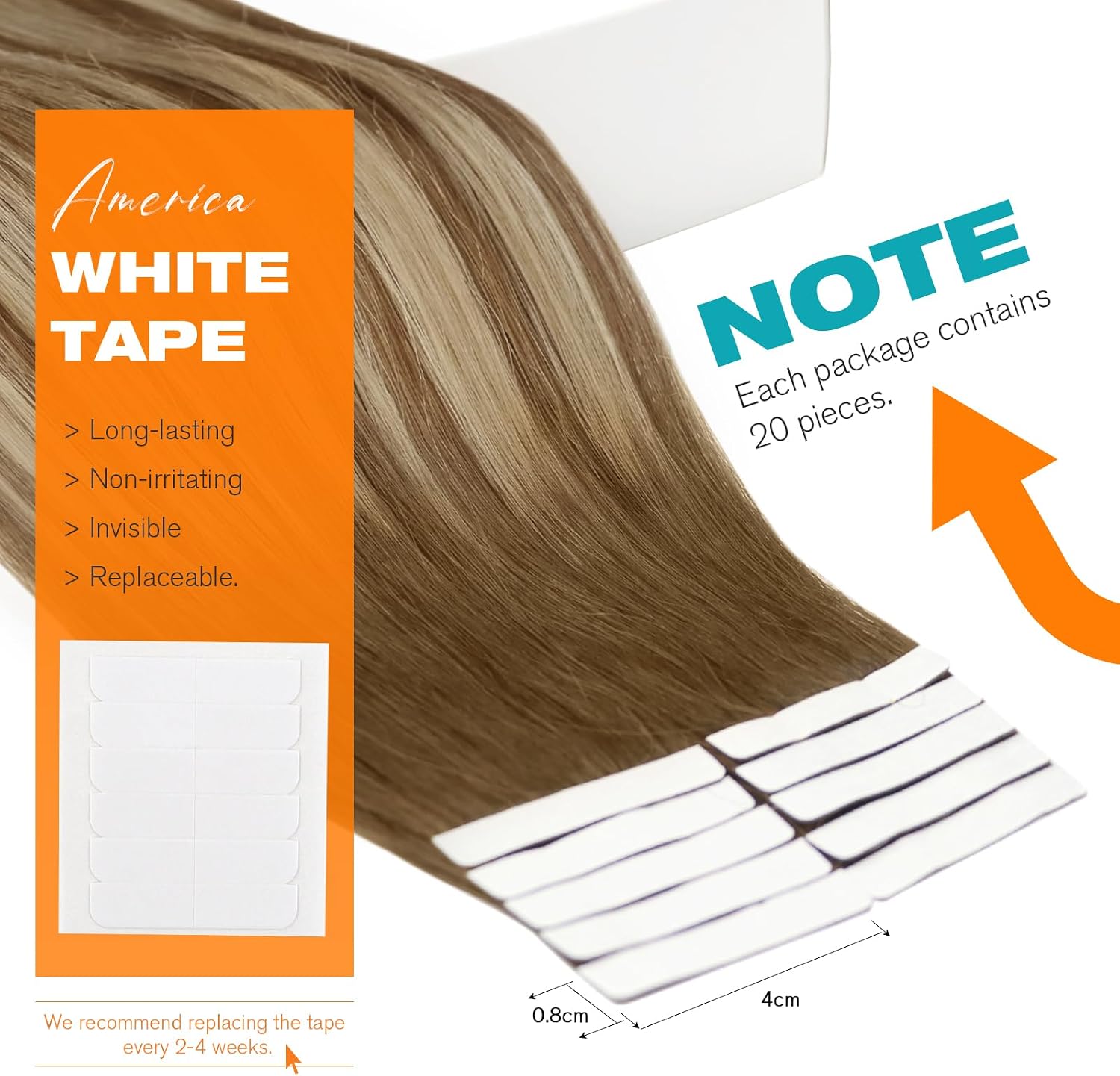 Detalle de Sunny Hair Ombre Tape-In Hair Extensions, 50 g, 20 Pieces, #6/60/6