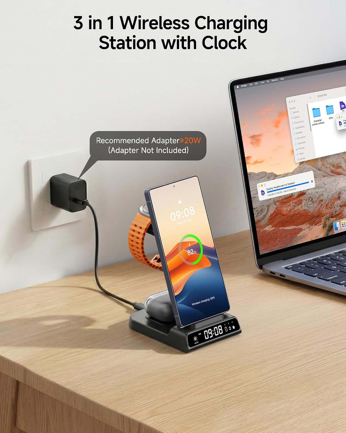 Detalle 2 de Station de charge sans fil 3-en-1 pour Samsung S25 Ultra (sans adaptateur) compatible Galaxy S/Z, Watch et Buds