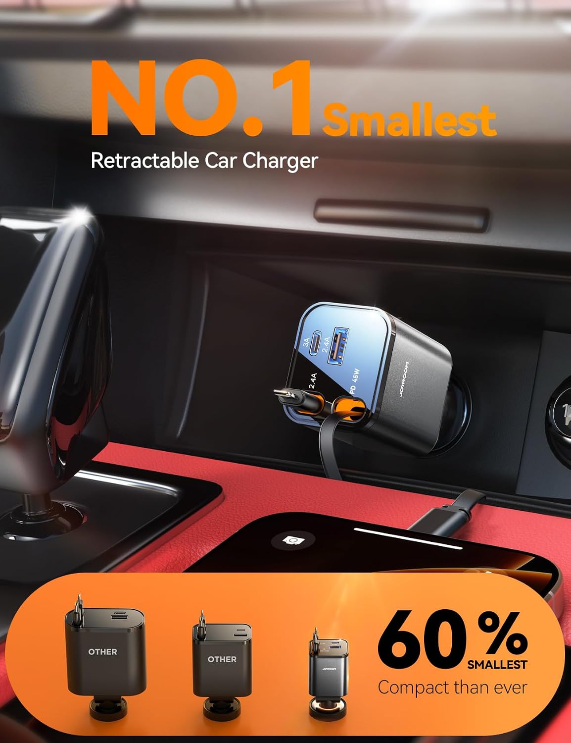 Thumbnail 6 de JOYROOM 2026 Ultra-Compact 84W Retractable Car Charger with PD45W and 4 Ports