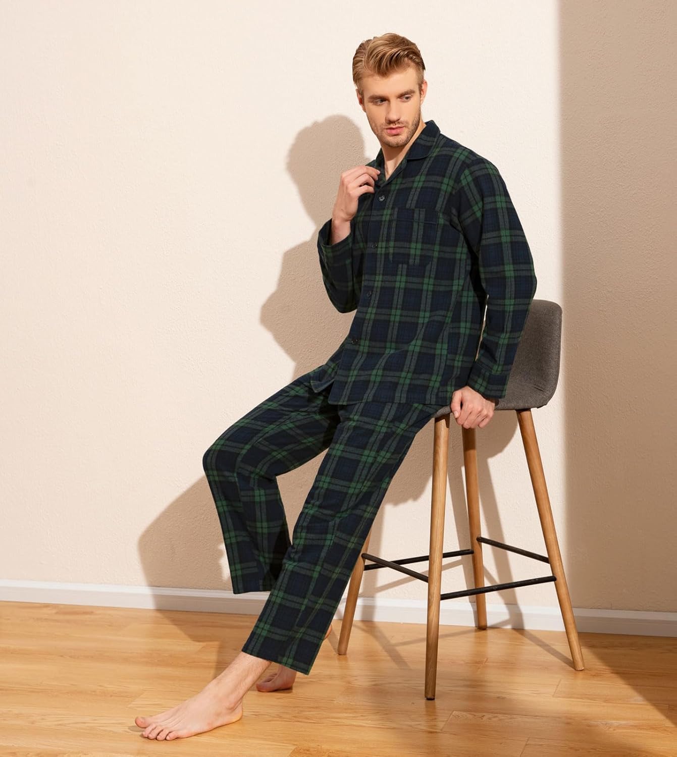 Thumbnail 2 de LAPASA Herren Schlafanzug lang – Kariertes Baumwoll-Pyjama-Set M79/M95