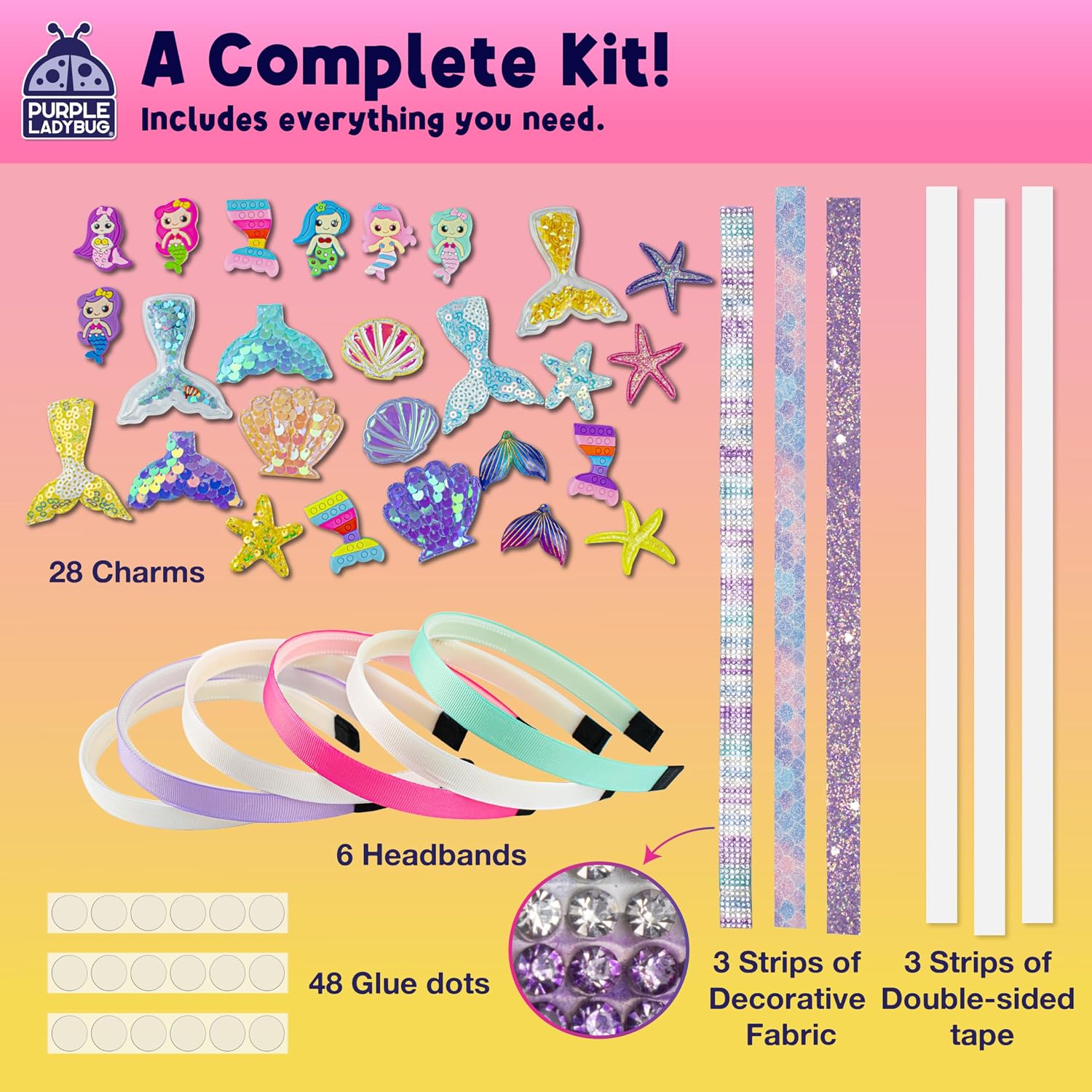 Thumbnail 2 de PURPLE LADYBUG DIY Headband Making Kit for Girls – Mermaid-Themed Craft Set