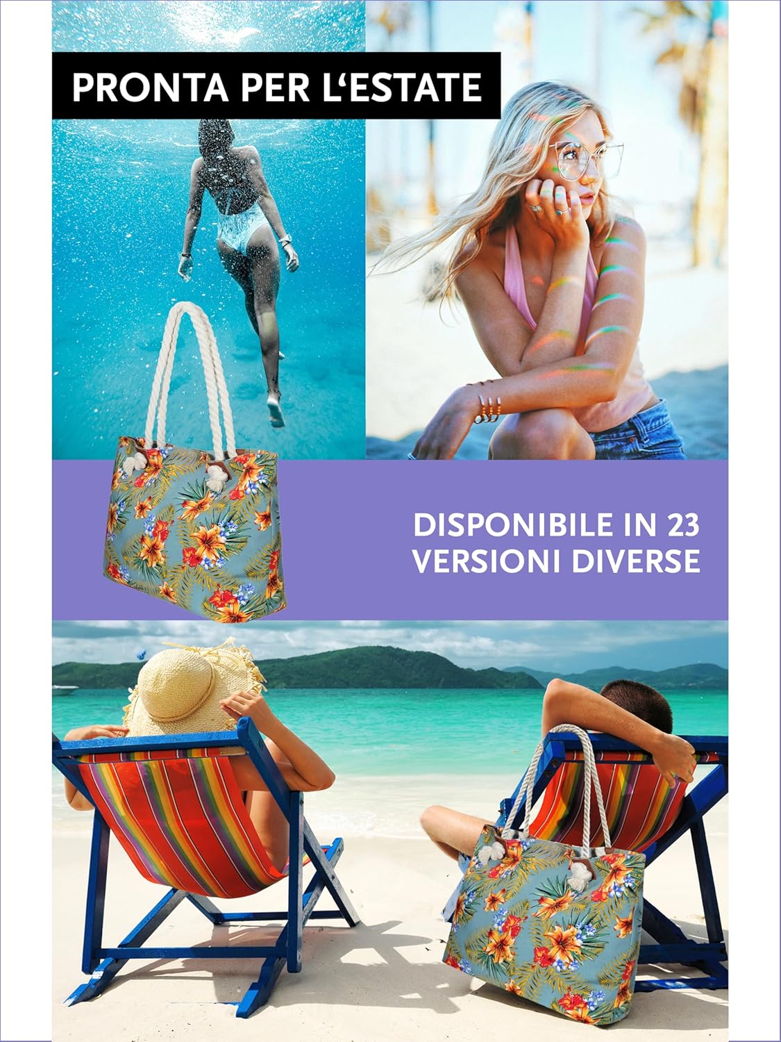 Detalle de DonDon borsa da spiaggia XXL 58x38x18 cm
