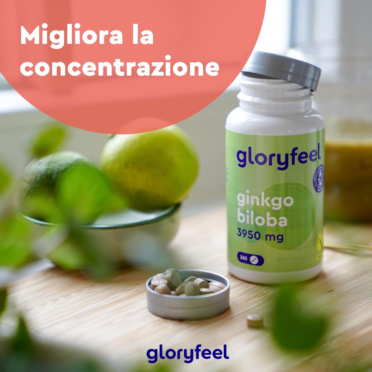Thumbnail 6 de Ginkgo Biloba Estratto 50:1 24% flavonoglicosidi + 6% terpenlattoni, 365 compresse vegane