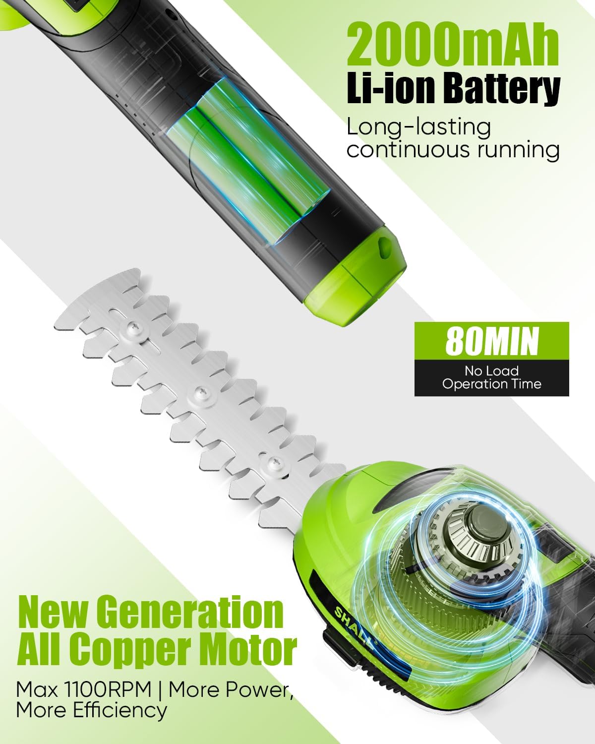 Thumbnail 2 de SHALL Cordless Grass Shears & Hedge Trimmer (7.2V) 2 in 1, 2000mAh battery