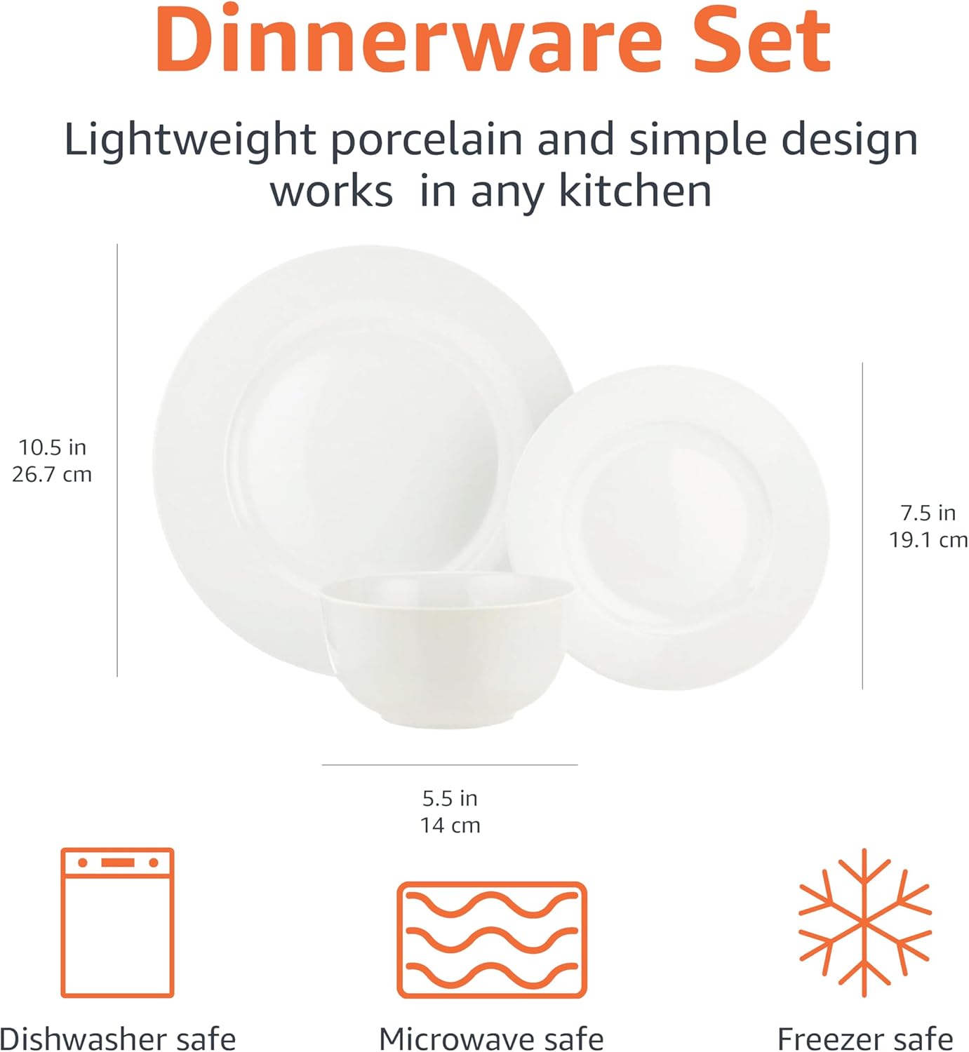 Thumbnail 6 de Amazon Basics Porcelain Dinnerware Set (Service for 6), Microwave & Dishwasher Safe, White, 18-Piece
