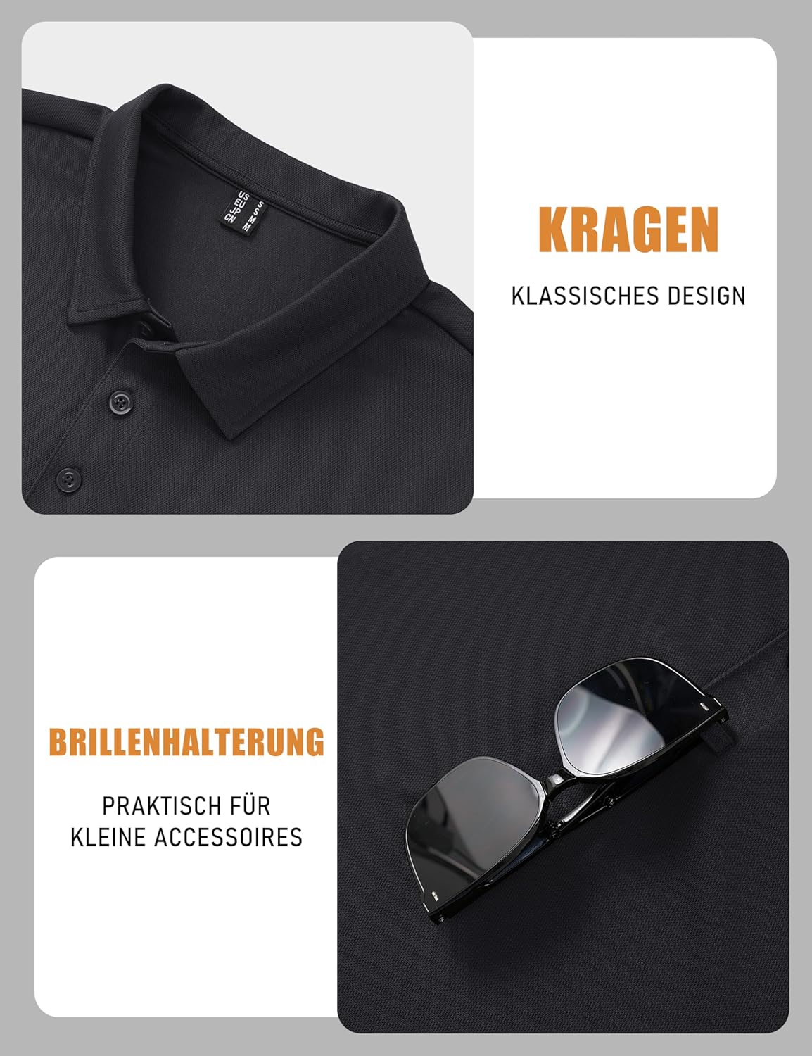 Detalle de TACVASEN Herren Polohemd Kurzarm – Taktisch funktionales Golf-Poloshirt aus atmungsaktivem Piqué