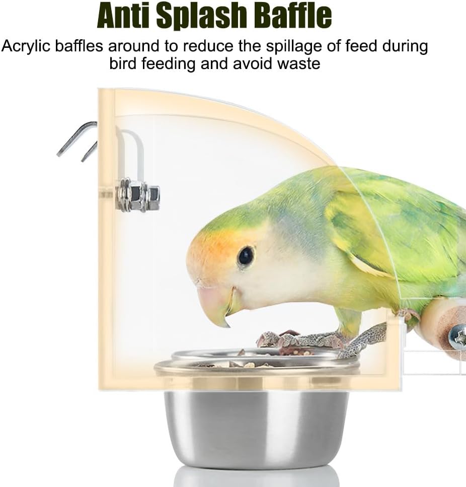 Thumbnail 2 de Bird Food Water Bowl with Wooden Stand for Parakeets and Small Birds