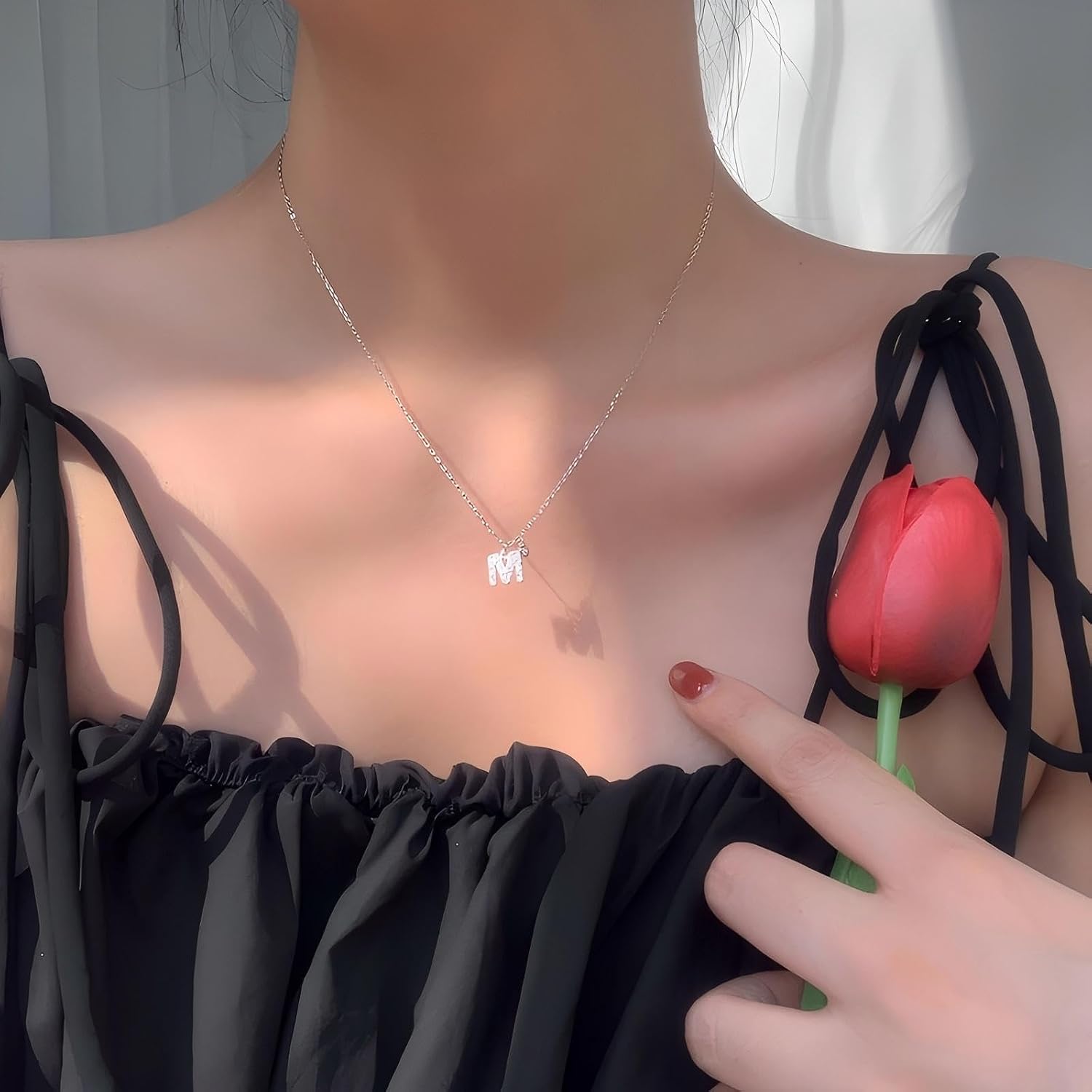 Detalle de GUOYU 26 Collana Iniziale in Zirconi 💍