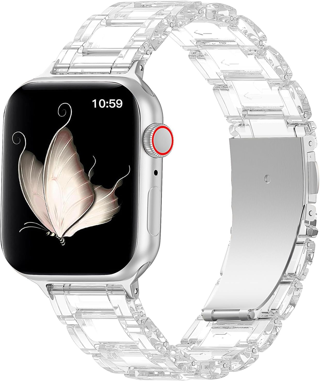 Detalle de V.R.HOPE Harz Armband für Apple Watch – Transparent-Silber, 38–46 mm